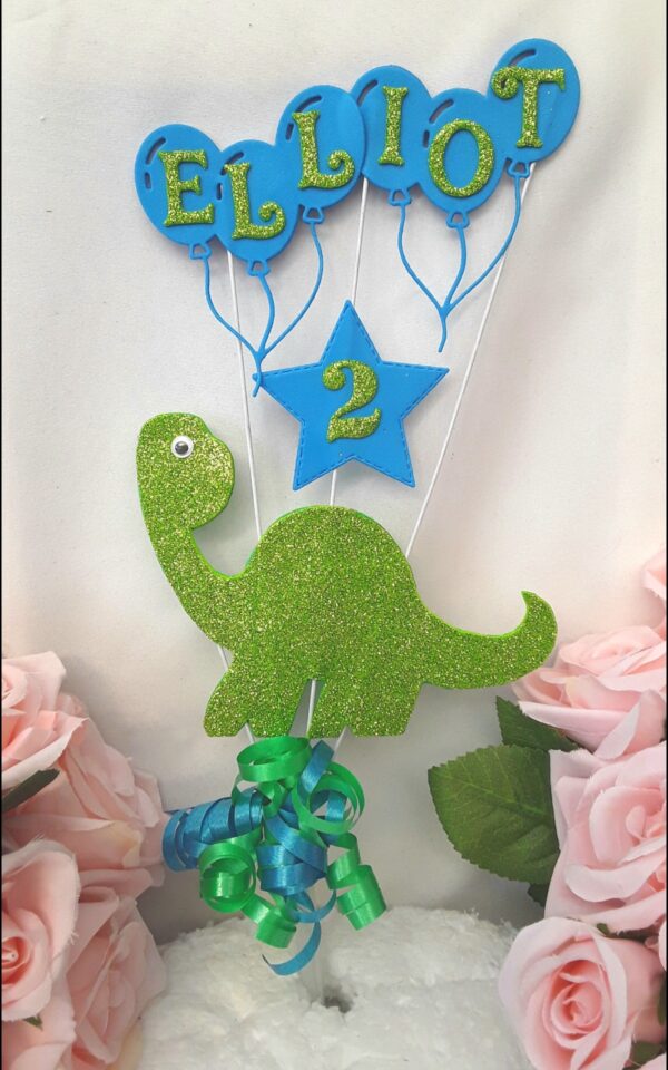 Personalised Dino Cake Topper, ANY AGE Dinosaur Cake Topper, Glitter Dino Topper