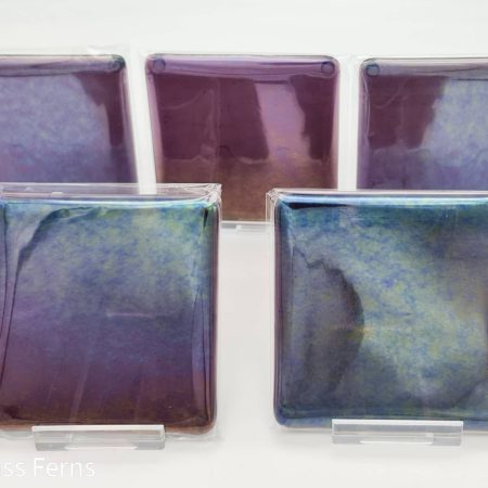 Fused glass amethyst colour coaster with iridescent finish