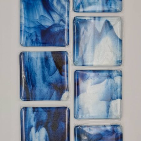 Fused glass streaky aventurine blue colour coaster