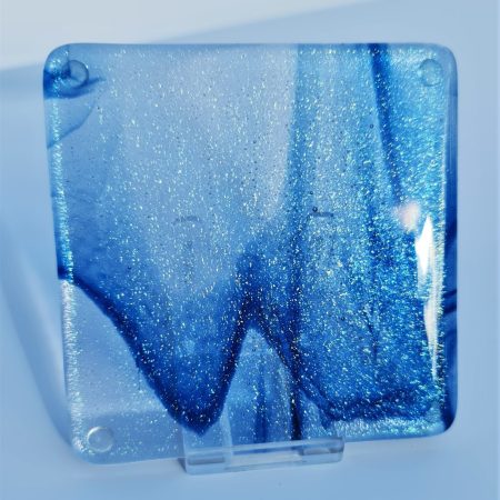 Fused glass streaky aventurine blue colour coaster