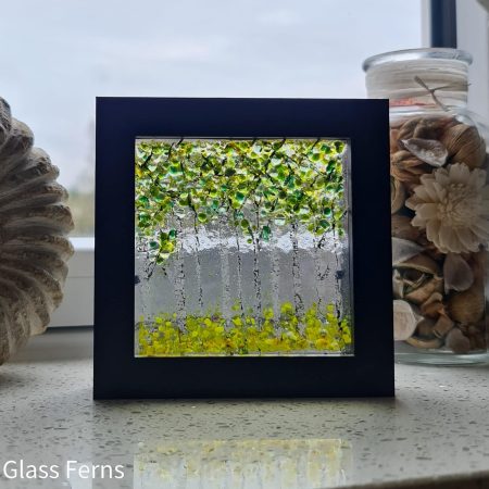 Woodland trees fused glass art panel