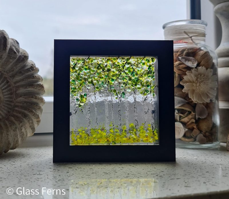 Woodland trees fused glass art panel