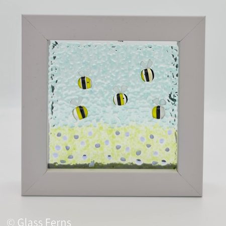 Bee pasture panel fused glass art