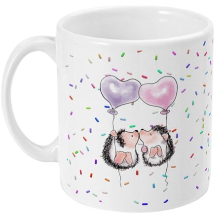 Kissing Hedgehogs with Confetti Background Mug