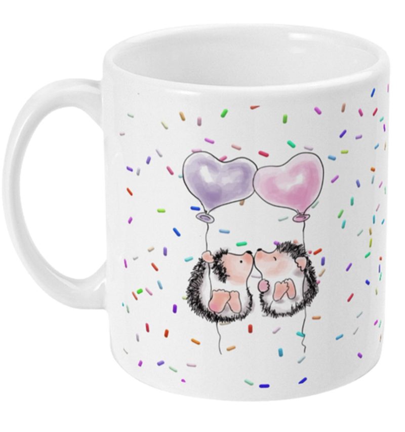 Kissing Hedgehogs with Confetti Background Mug