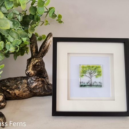 Keepsake fused glass blank card featuring a little bee buzzing in amongst bright red poppies