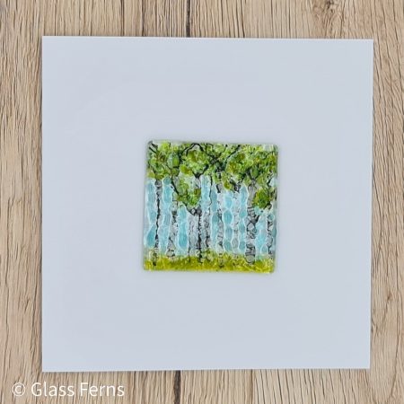 Keepsake fused glass blank card, Jubilee wood in Osgathorpe.