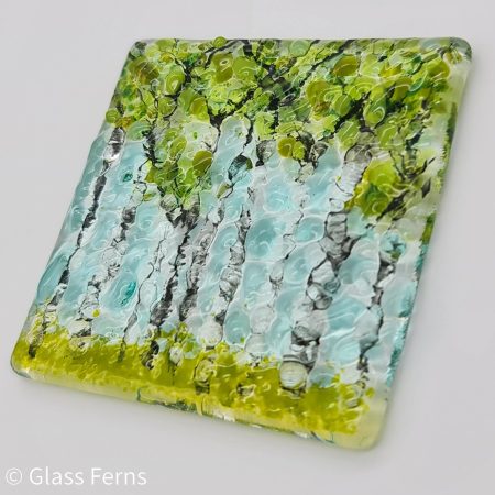 Keepsake fused glass blank card, Jubilee wood in Osgathorpe.
