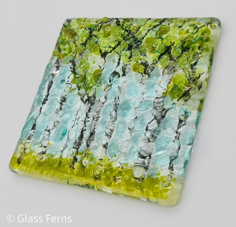 Keepsake fused glass blank card, Jubilee wood in Osgathorpe.