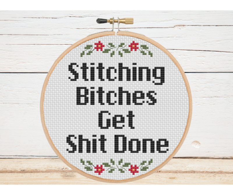 Funny Completed Cross Stitched Hoop, Sewing Gift for Crafter