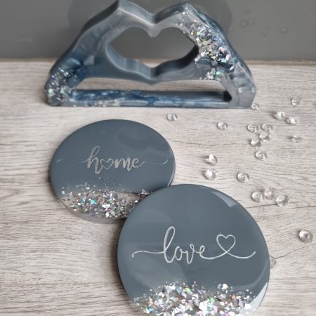Matching coasters and heart home decor