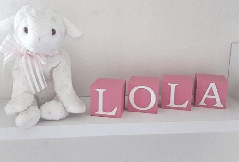 Handpainted wood baby name blocks, various colours, 3 sizes available