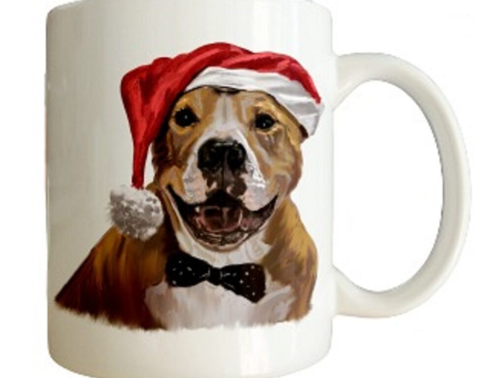 Christmas Staffie Dog in a Santa Hat Mug