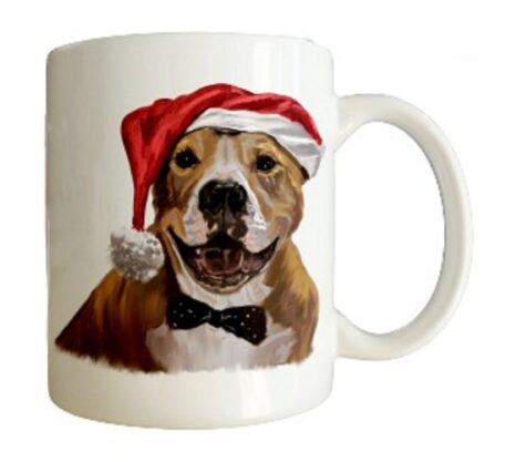 Christmas Staffie Dog in a Santa Hat Mug