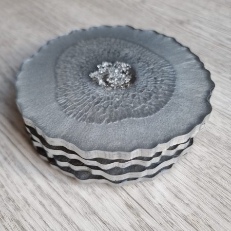 Silver set of 4 unique resin drinks coasters