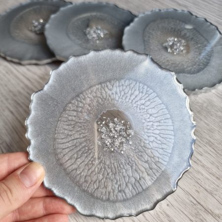 Silver set of 4 unique resin drinks coasters