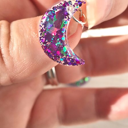 Cute Crescent Moon Earrings | Purple glitter mix earrings