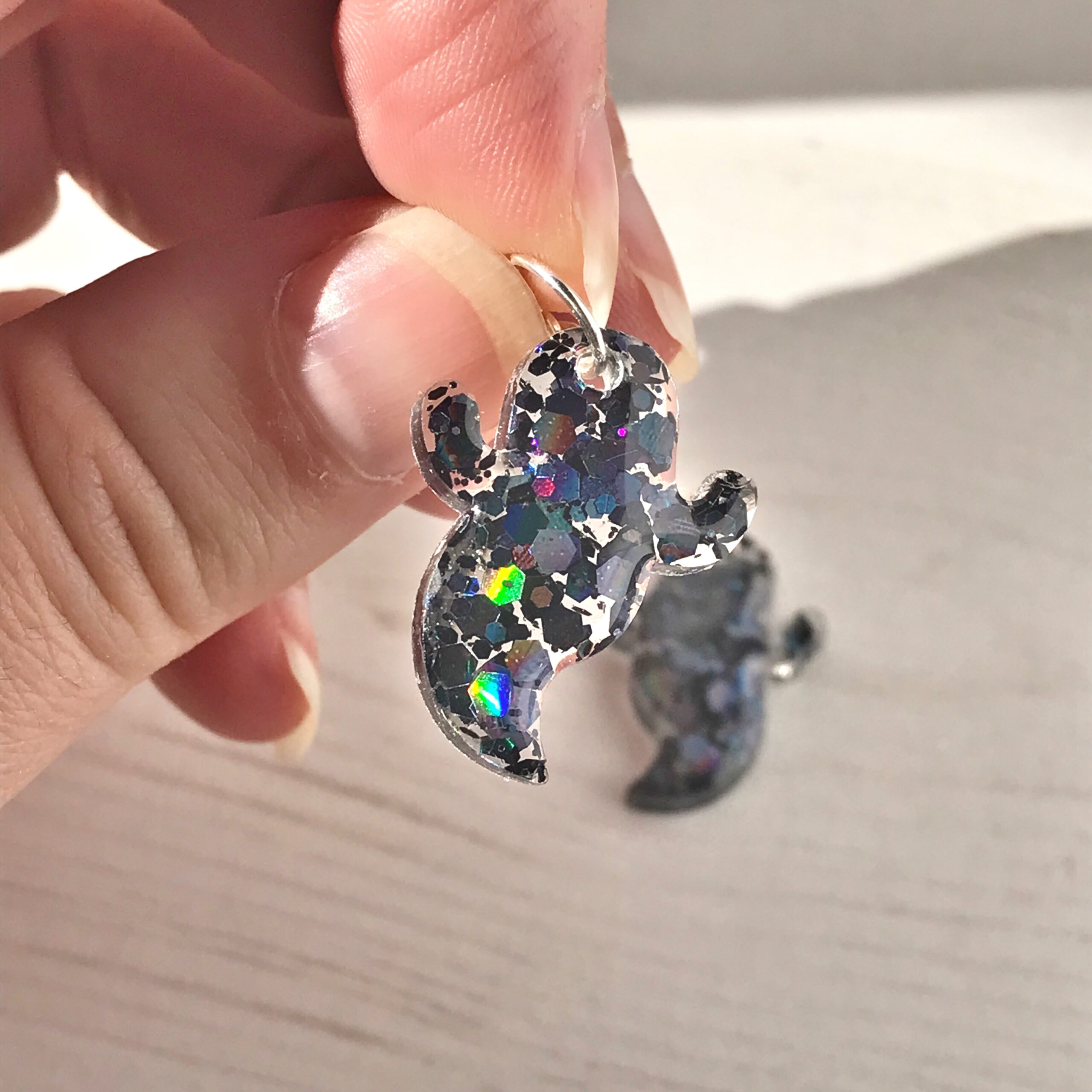 Cute Ghost Earrings | Black Glitter Halloween Earrings