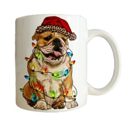 English Bulldog Wrapped In Christmas Lights Mug