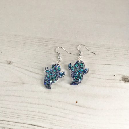Cute Ghost Earrings | Blue/Green Glitter mix Halloween earrings