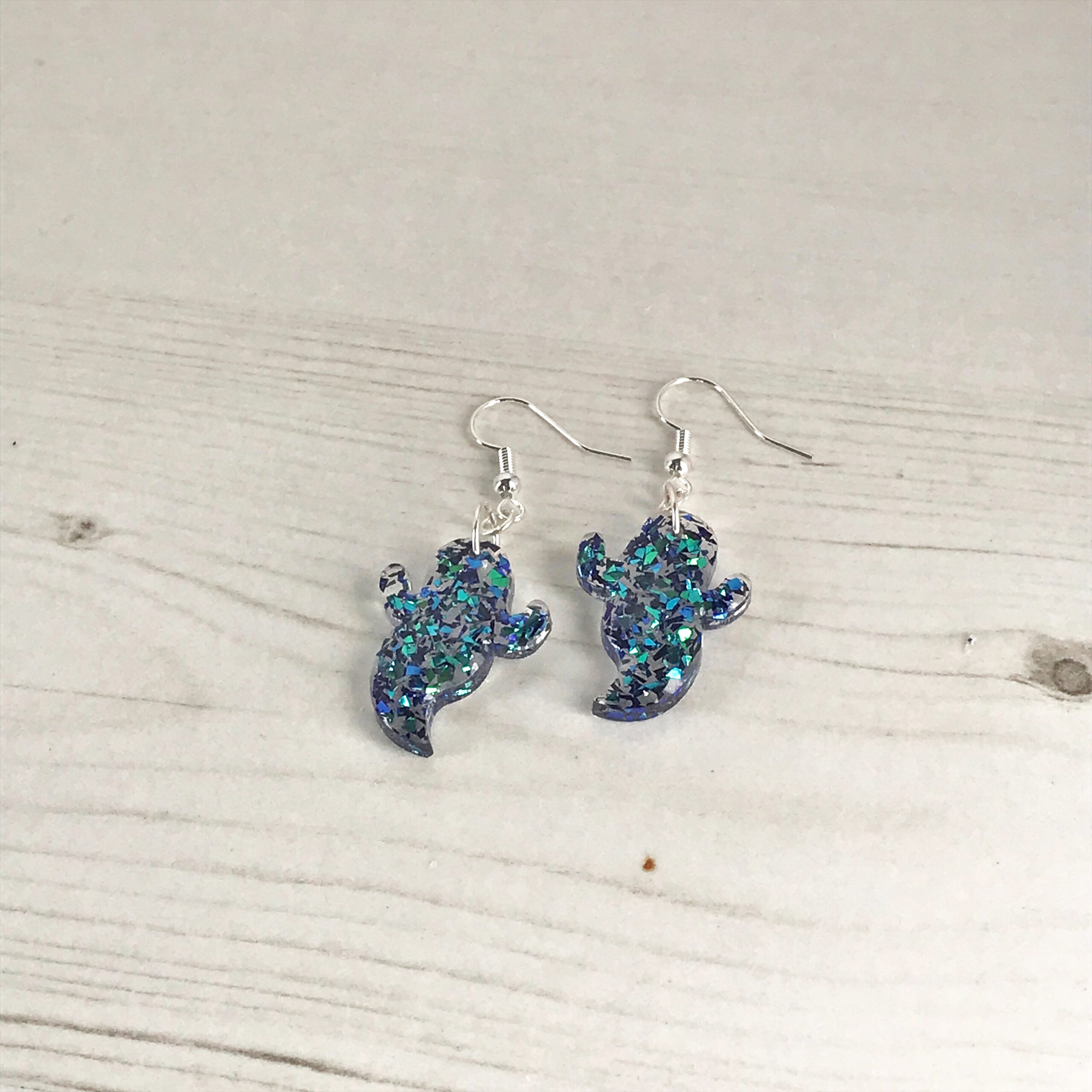 Cute Ghost Earrings | Blue/Green Glitter mix Halloween earrings