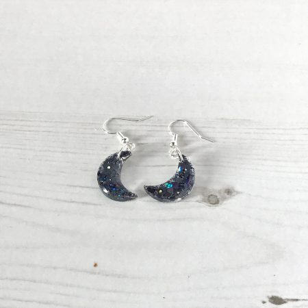 Cute Crescent Moon Earrings | Black glitter mix earrings
