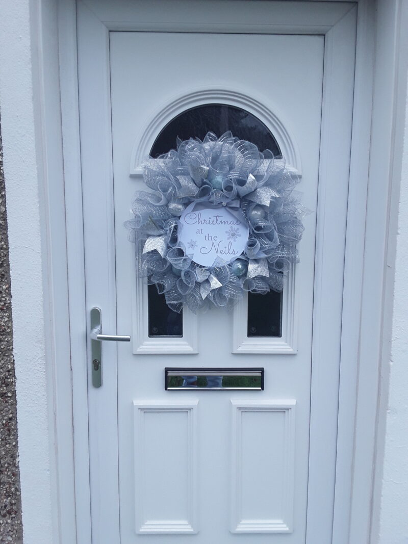 PERSONALISED Silver/ice blue Christmas Wreath, Christmas Wall Decor, Christmas Door Wreath