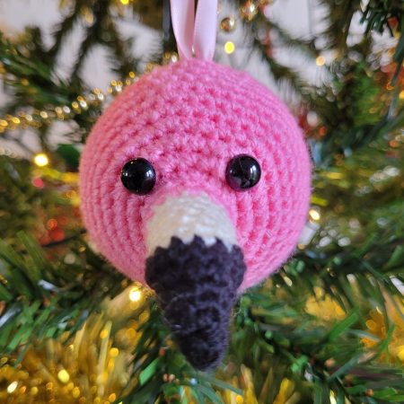 Flamingo crocheted tree decoration - ready to ship