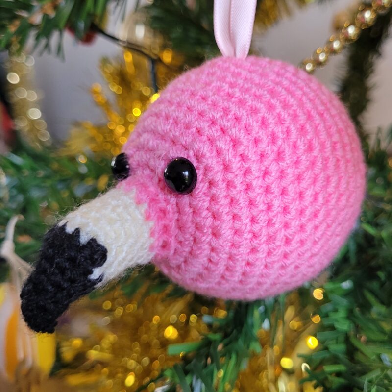 Flamingo crocheted tree decoration - ready to ship