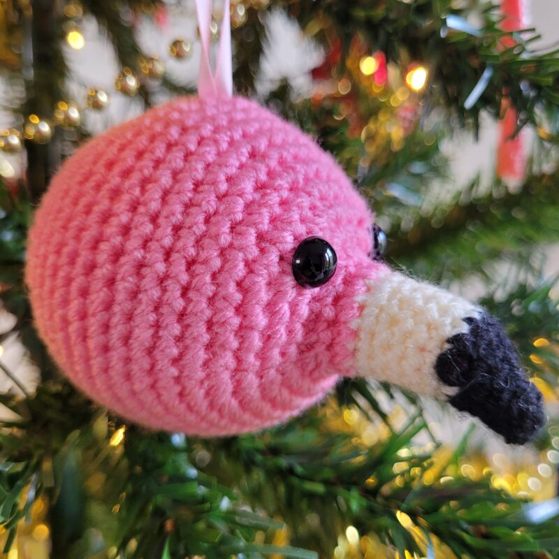 Flamingo crocheted tree decoration - ready to ship