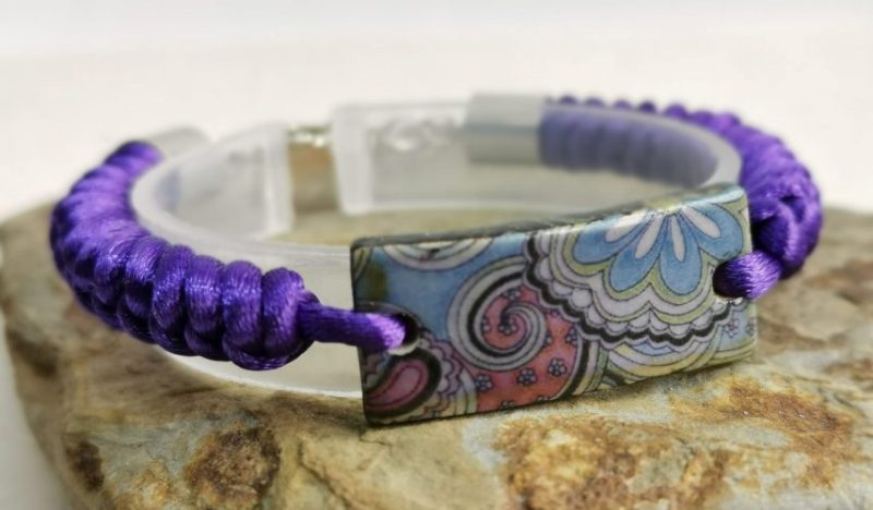 Into the Groove Purple Chinese Knot Snakeknot Bracelet with Paisley Decoupage Bracelet Bar
