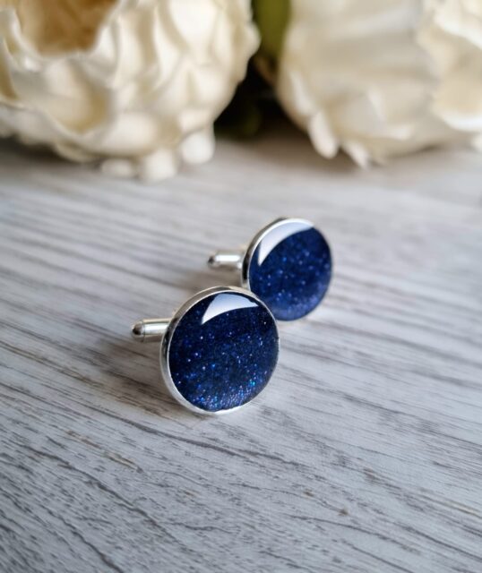 Navy sparkle resin 18mm cufflinks