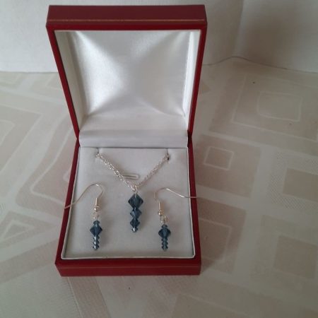 Swarovski Montana Blue Bicone Pendant with Sterling Silver Rope Necklace