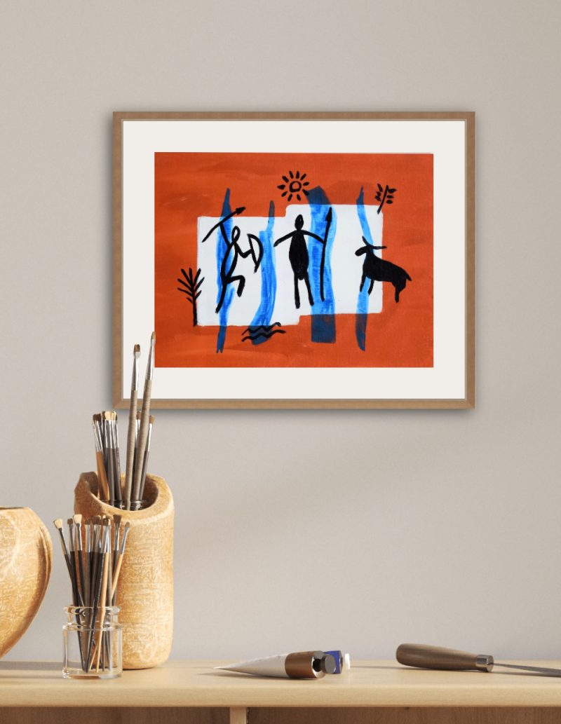 Primitive Man | Original Acrylic Abstract Painting Framed