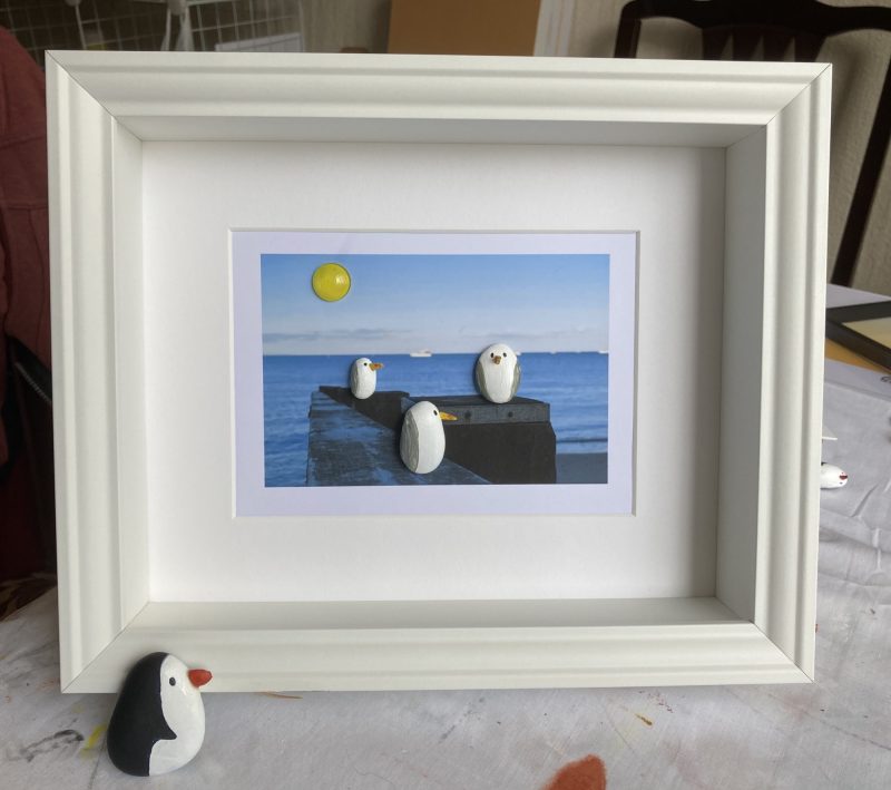 Three Contented Gulls | 3D Pebble Art Framed