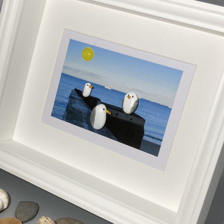 Three Contented Gulls | 3D Pebble Art Framed