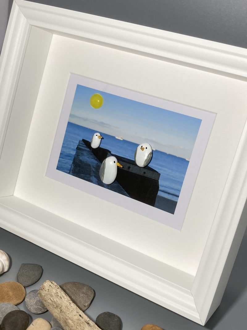 Three Contented Gulls | 3D Pebble Art Framed