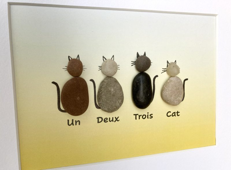 Un, Deux, Trois, Cat | 3D Pebble Art Framed