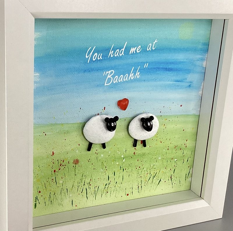 Two Love Sheep | 3D Pebble Art Framed