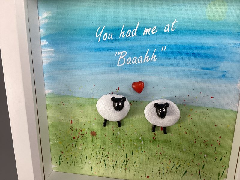 Two Love Sheep | 3D Pebble Art Framed