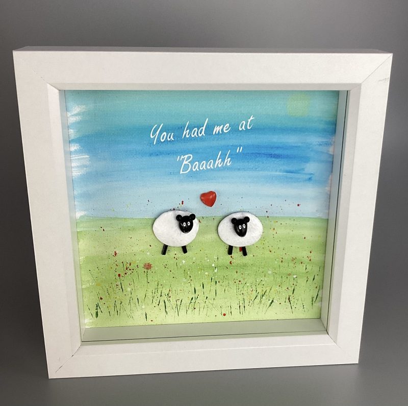 Two Love Sheep | 3D Pebble Art Framed