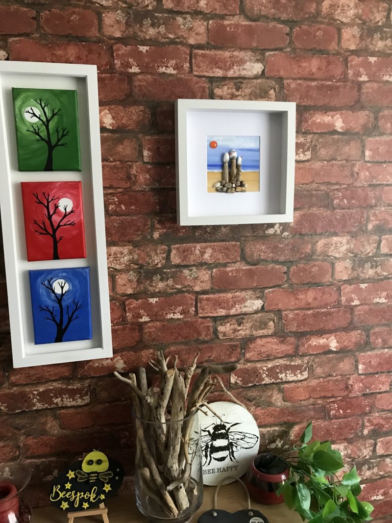 Three Happy Gulls | 3D Pebble Art Framed