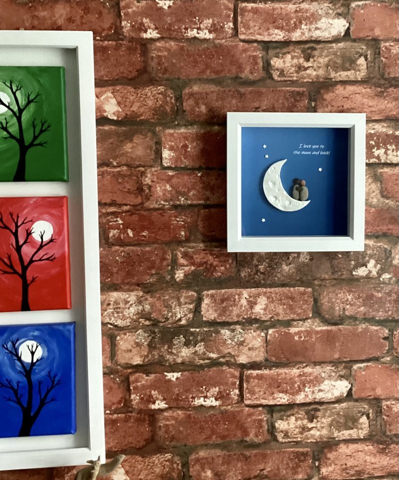Love You to the Moon | 3D Pebble Art Framed