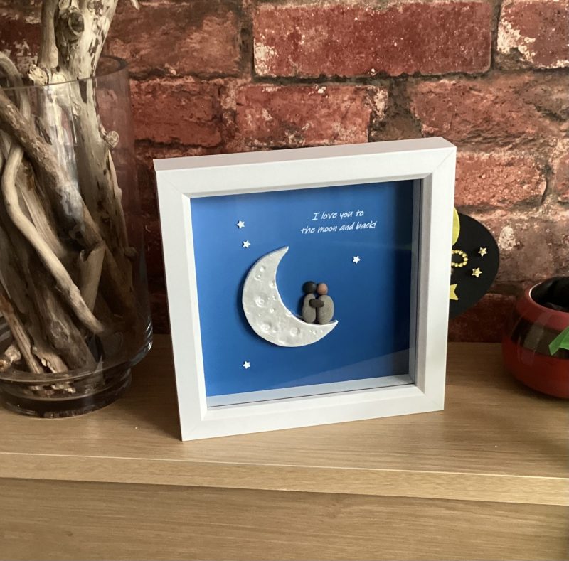 Love You to the Moon | 3D Pebble Art Framed