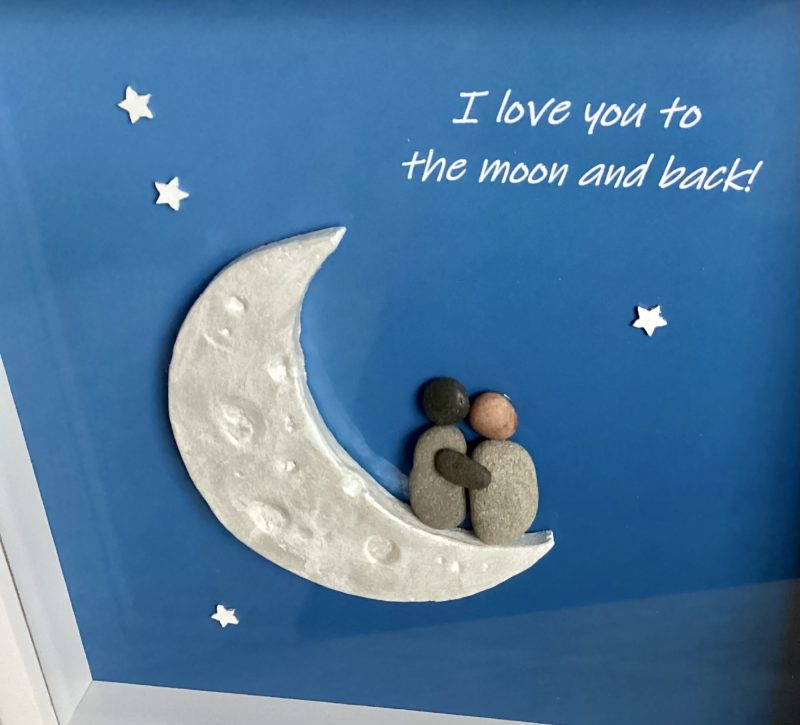 Love You to the Moon | 3D Pebble Art Framed