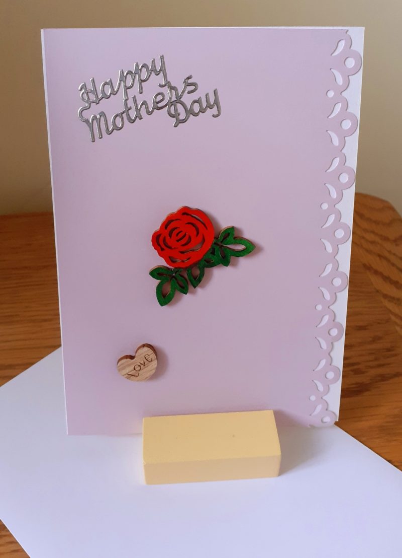 Hand made/painted rose Mothers Day greetings card and envelope
