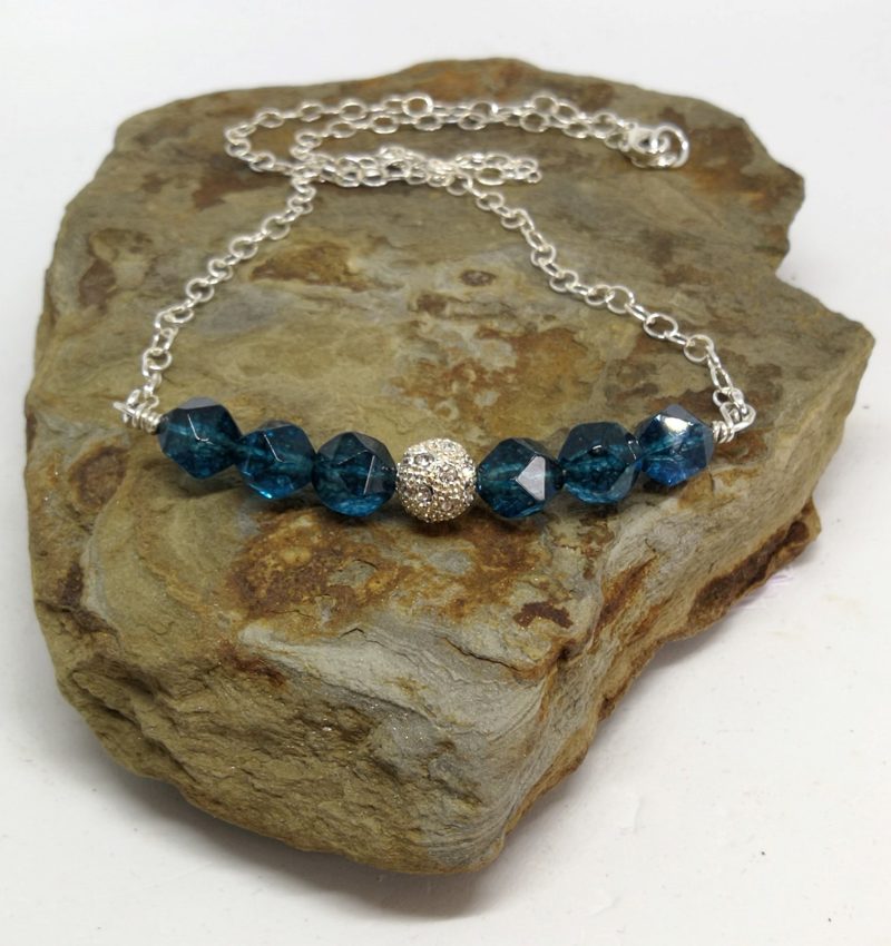 Teal Quartz Necklace made with Sterling SilverTrace Chain with Lobster Clasp Fastener
