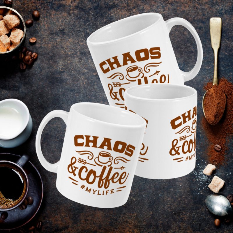 Chaos & Coffee Mug - 11oz White Ceramic Mug - Unique Gift