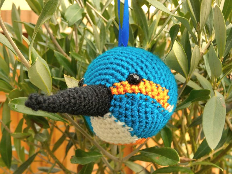 Kingfisher crocheted tree decoration - ready to ship