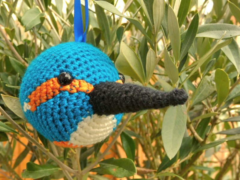 Kingfisher crocheted tree decoration - ready to ship